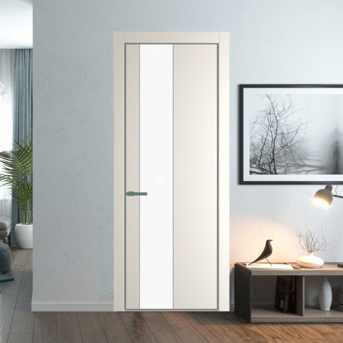 Межкомнатная дверь ProfilDoors 19 PA Перламутр белый с профилем Зеленый воск с стеклом  монохром белый просветленный