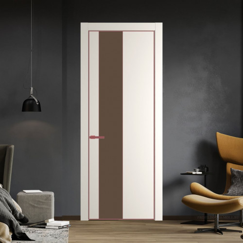 Межкомнатная дверь ProfilDoors 19 PA Перламутр белый с профилем Красный антрацит с стеклом  монохром гляссе