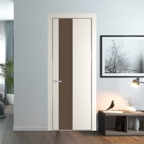 Межкомнатная дверь ProfilDoors 19 PA Перламутр белый с профилем Серебро с стеклом  монохром гляссе