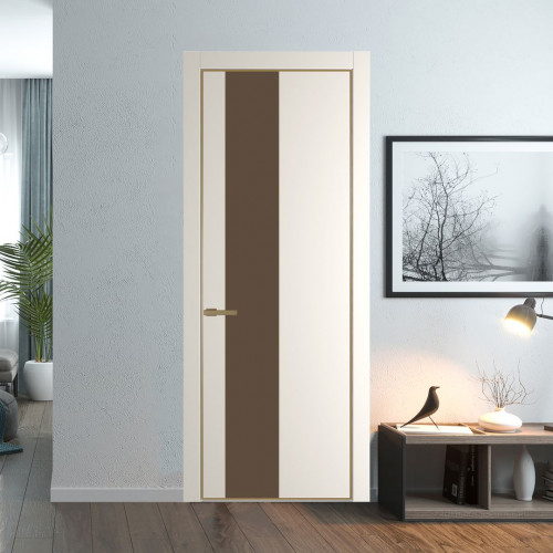 Межкомнатная дверь ProfilDoors 19 PA Перламутр белый с профилем Золото с стеклом  монохром гляссе