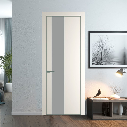 Межкомнатная дверь ProfilDoors 19 PA Перламутр белый с профилем Зеленый воск с стеклом  монохром серый