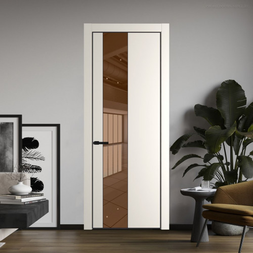 Межкомнатная дверь ProfilDoors 19 PA Перламутр белый с профилем Черный с стеклом  зеркало bronze