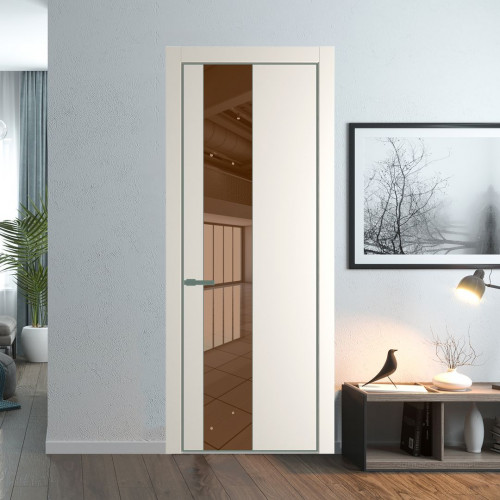 Межкомнатная дверь ProfilDoors 19 PA Перламутр белый с профилем Зеленый воск с стеклом  зеркало bronze