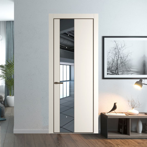 Межкомнатная дверь ProfilDoors 19 PA Перламутр белый с профилем Деорэ с стеклом  зеркало