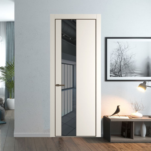Межкомнатная дверь ProfilDoors 19 PA Перламутр белый с профилем Деорэ с стеклом  зеркало grey