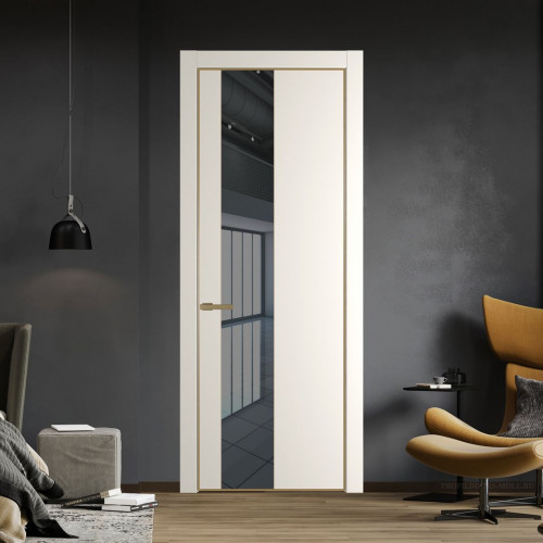 Межкомнатная дверь ProfilDoors 19 PA Перламутр белый с профилем Золото с стеклом  зеркало grey