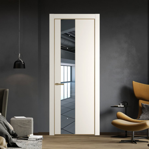 Межкомнатная дверь ProfilDoors 19 PA Перламутр белый с профилем Золото с стеклом  зеркало