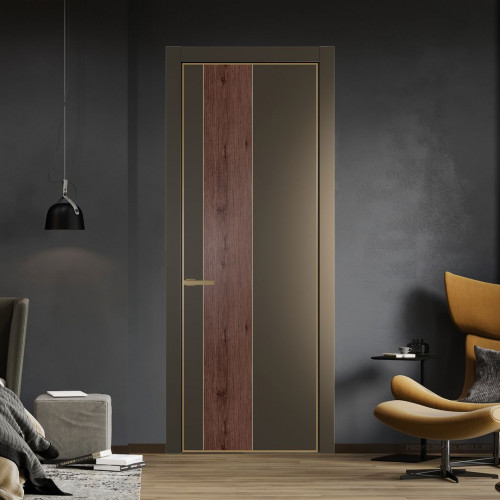 Межкомнатная дверь ProfilDoors 19 PA Перламутр бронза с профилем Золото с вставкой Дуб Тобакко