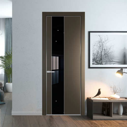 Межкомнатная дверь ProfilDoors 19 PA Перламутр бронза с профилем Серебро с стеклом Lacobel Черный лак