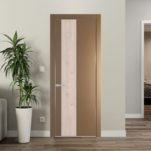 Межкомнатная дверь ProfilDoors 19 PA Перламутр золото с профилем Серебро с вставкой Каштан светлый
