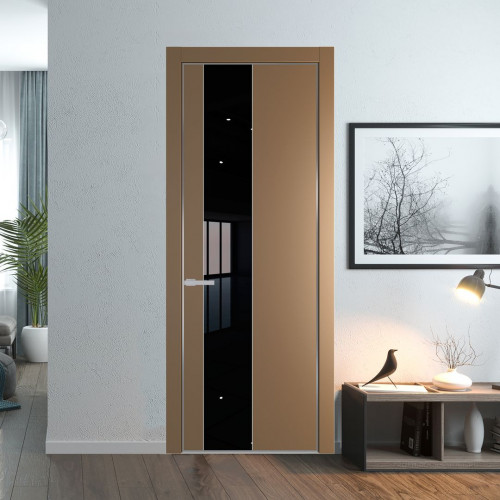 Межкомнатная дверь ProfilDoors 19 PA Перламутр золото с профилем Серебро с стеклом Lacobel Черный лак