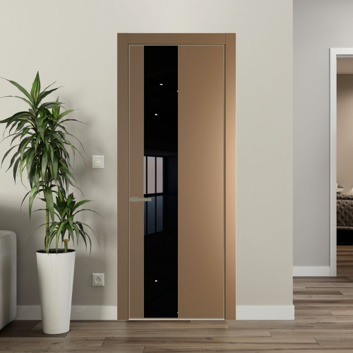 Межкомнатная дверь ProfilDoors 19 PA Перламутр золото с профилем Шампань с стеклом Lacobel Черный лак