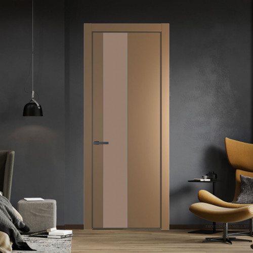 Межкомнатная дверь ProfilDoors 19 PA Перламутр золото с профилем Серая Ночь с стеклом  монохром капучино