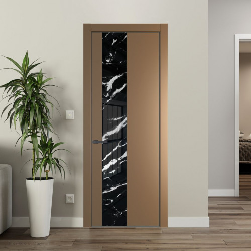 Межкомнатная дверь ProfilDoors 19 PA Перламутр золото с профилем Серая Ночь с стеклом  нефи черный узор серебро