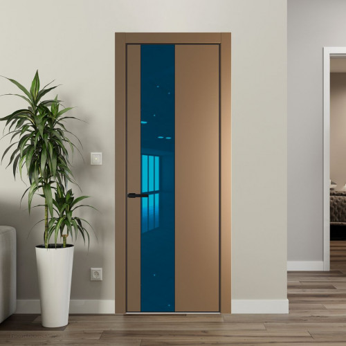 Межкомнатная дверь ProfilDoors 19 PA Перламутр золото с профилем Черный с стеклом  зеркало blue
