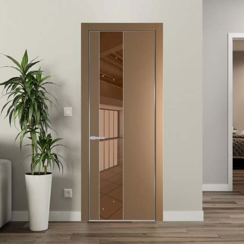 Межкомнатная дверь ProfilDoors 19 PA Перламутр золото с профилем Серебро с стеклом  зеркало bronze
