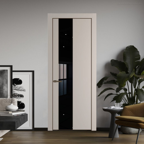 Межкомнатная дверь ProfilDoors 19 PA Санд с профилем Деорэ с стеклом Lacobel Черный лак