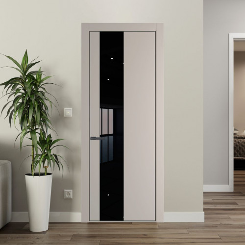 Межкомнатная дверь ProfilDoors 19 PA Санд с профилем Серая Ночь с стеклом Lacobel Черный лак