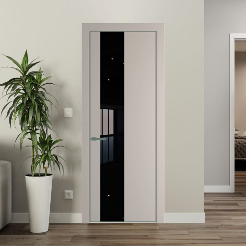Межкомнатная дверь ProfilDoors 19 PA Санд с профилем Зеленый воск с стеклом Lacobel Черный лак