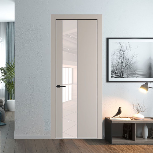Межкомнатная дверь ProfilDoors 19 PA Санд с профилем Черный с стеклом перламутровый лак