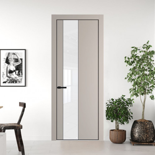 Межкомнатная дверь ProfilDoors 19 PA Санд с профилем Черный с стеклом лак классик