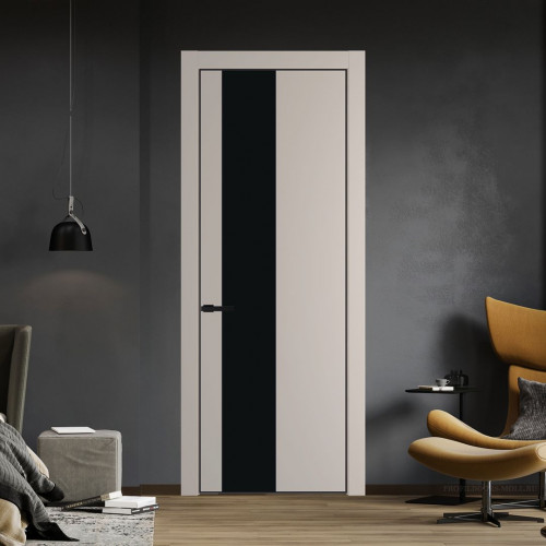 Межкомнатная дверь ProfilDoors 19 PA Санд с профилем Черный с стеклом  монохром черный