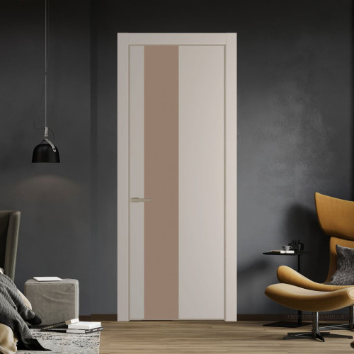 Межкомнатная дверь ProfilDoors 19 PA Санд с профилем Никель с стеклом  монохром капучино