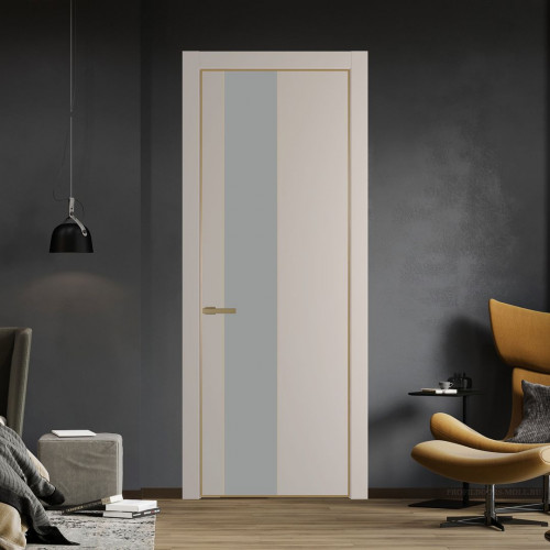 Межкомнатная дверь ProfilDoors 19 PA Санд с профилем Золото с стеклом  монохром серый