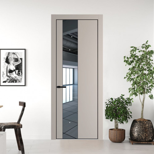 Межкомнатная дверь ProfilDoors 19 PA Санд с профилем Черный с стеклом  зеркало