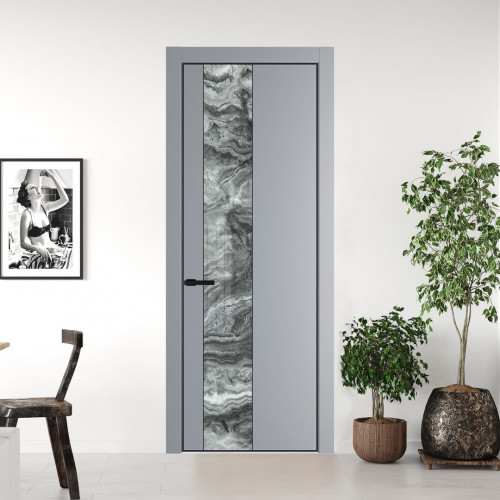 Межкомнатная дверь ProfilDoors 19 PA Смоки с профилем Черный с стеклом  атриум серебро