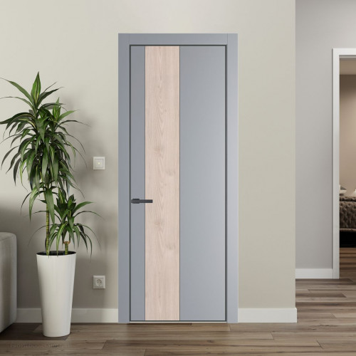 Межкомнатная дверь ProfilDoors 19 PA Смоки с профилем Серая Ночь с вставкой Каштан светлый