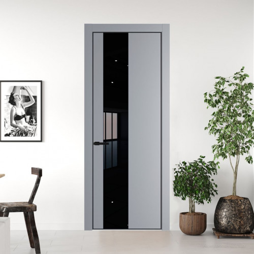 Межкомнатная дверь ProfilDoors 19 PA Смоки с профилем Черный с стеклом Lacobel Черный лак