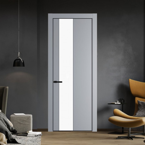 Межкомнатная дверь ProfilDoors 19 PA Смоки с профилем Черный с стеклом  монохром белый просветленный