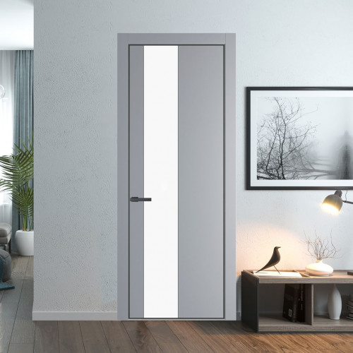 Межкомнатная дверь ProfilDoors 19 PA Смоки с профилем Серая Ночь с стеклом  монохром белый просветленный
