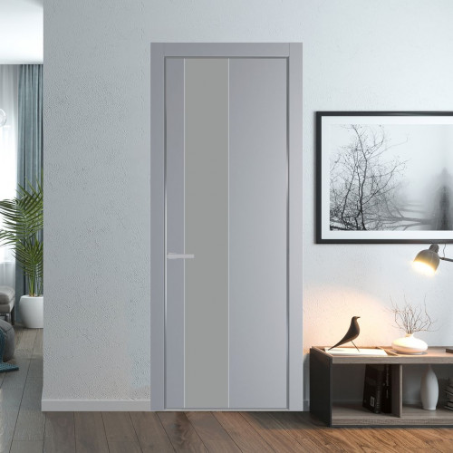 Межкомнатная дверь ProfilDoors 19 PA Смоки с профилем Серебро с стеклом  монохром серый