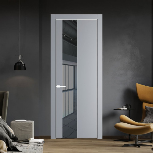 Межкомнатная дверь ProfilDoors 19 PA Смоки с профилем Вайт с стеклом  зеркало grey