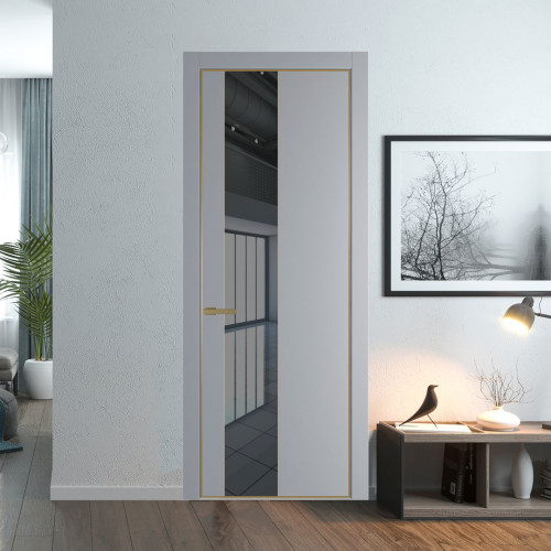 Межкомнатная дверь ProfilDoors 19 PA Смоки с профилем Золото с стеклом  зеркало grey