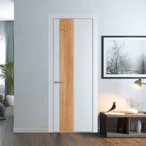 Межкомнатная дверь ProfilDoors 19 PA Вайт с профилем Никель с вставкой Дуб Карамель