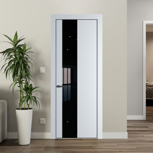 Межкомнатная дверь ProfilDoors 19 PA Вайт с профилем Серая Ночь с стеклом Lacobel Черный лак