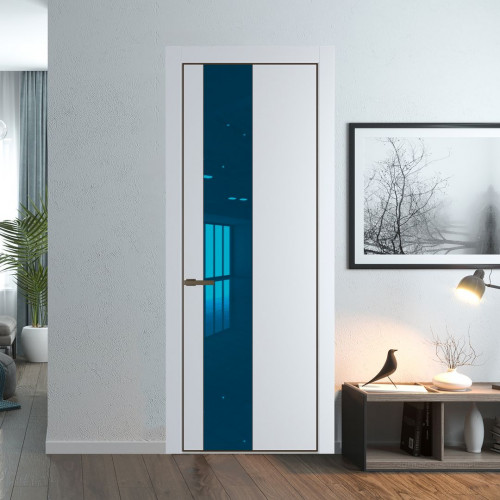 Межкомнатная дверь ProfilDoors 19 PA Вайт с профилем Деорэ с стеклом  зеркало blue
