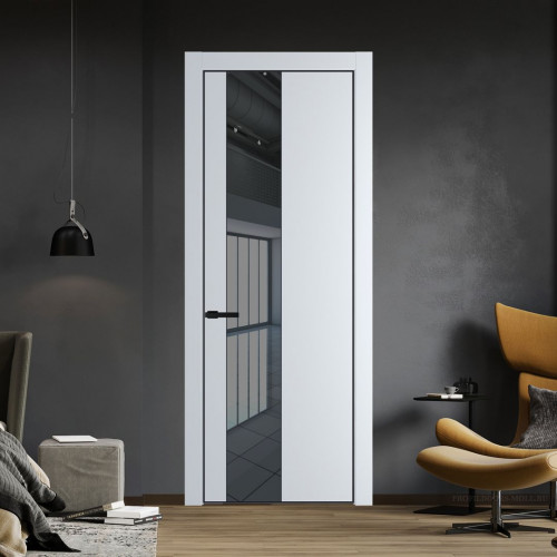 Межкомнатная дверь ProfilDoors 19 PA Вайт с профилем Черный с стеклом  зеркало grey