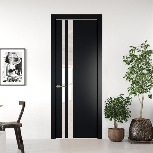 Межкомнатная дверь ProfilDoors 20 PA Блэк с профилем Никель с стеклом перламутровый лак