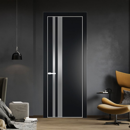 Межкомнатная дверь ProfilDoors 20 PA Блэк с профилем Вайт с стеклом серебро матлак