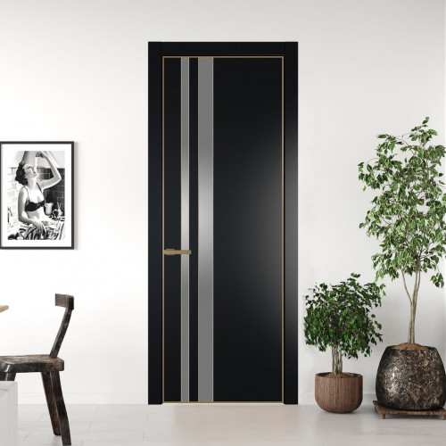 Межкомнатная дверь ProfilDoors 20 PA Блэк с профилем Золото с стеклом серебро матлак