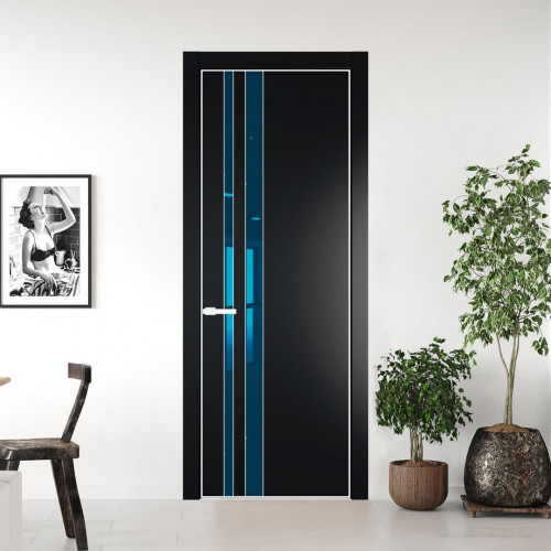 Межкомнатная дверь ProfilDoors 20 PA Блэк с профилем Вайт с стеклом  зеркало blue