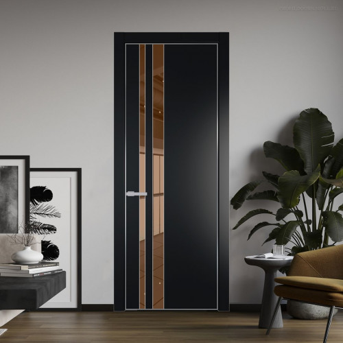 Межкомнатная дверь ProfilDoors 20 PA Блэк с профилем Серебро с стеклом  зеркало bronze