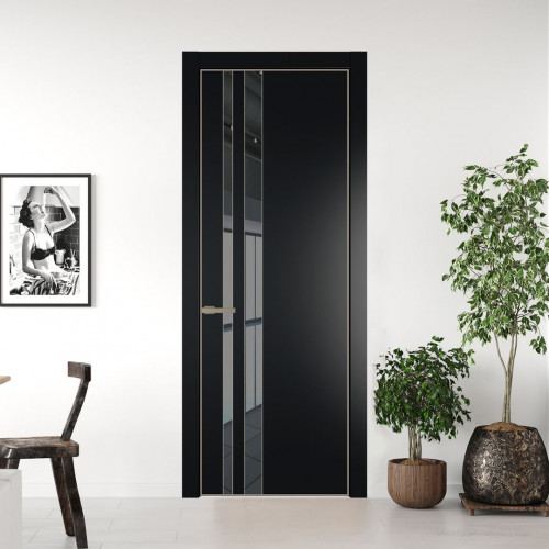 Межкомнатная дверь ProfilDoors 20 PA Блэк с профилем Никель с стеклом  зеркало grey
