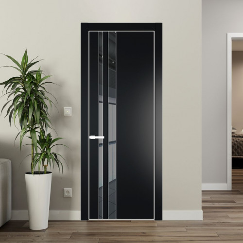 Межкомнатная дверь ProfilDoors 20 PA Блэк с профилем Вайт с стеклом  зеркало grey