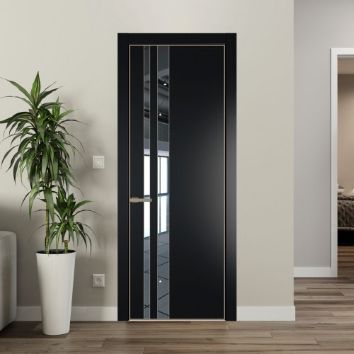 Межкомнатная дверь ProfilDoors 20 PA Блэк с профилем Никель с стеклом  зеркало