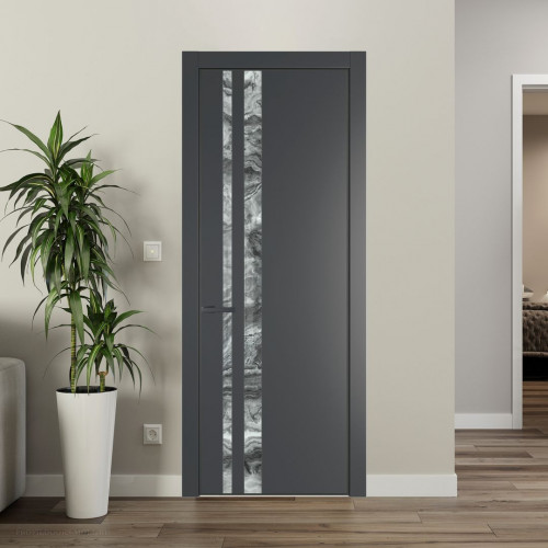 Межкомнатная дверь ProfilDoors 20 PA Графит с профилем Серая Ночь с стеклом  атриум серебро